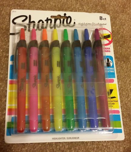 SHARPIE 28101 Narrow Chisel Smear Guard Retractable Highlighter 8 Assorted Color