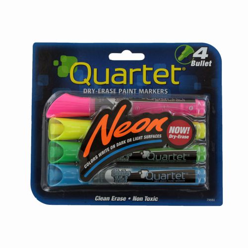 Quartet Glo-Write Neon Dry-Erase Markers, Bullet Tip, Assorted, 4 Pk. (QRT79551)