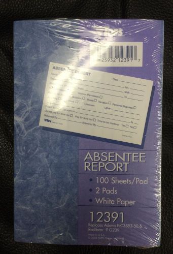 NEW TOPS &#034;ABSENTEE REPORT&#034;, 2 PADS 4&#034; x 6&#034;, 100 SHEETS/PAD, WHITE, MPN 12391