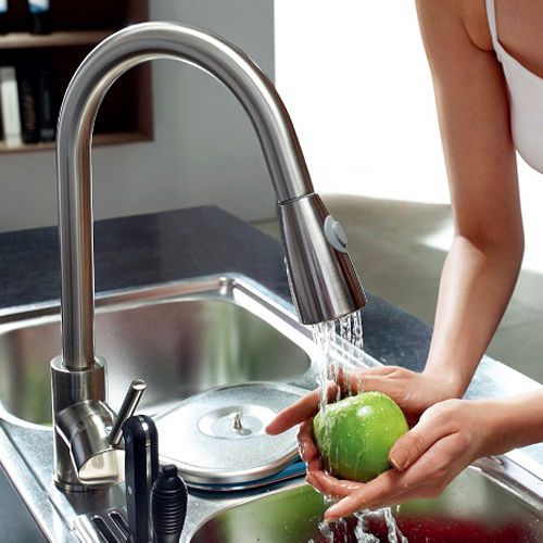 New Modern Pullout Spray Kitchen Faucet in Brushed Nickel Finished Free Shipping