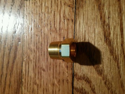 Parker brass pipe fitting, hex nipple, 3/8&#034; npt male x 1/4&#034; npt female, for sale