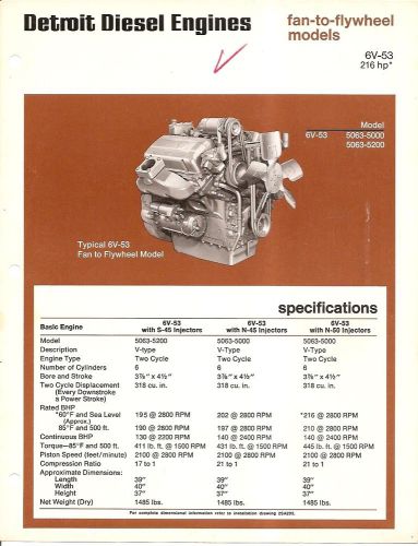 Equipment brochure - detroit diesel - 6v-53 - engine - 1972 (e1511) for sale