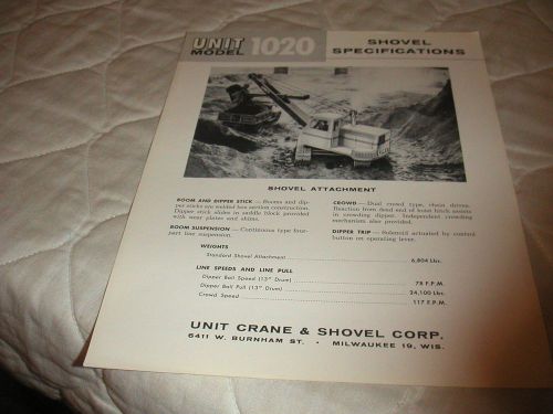 1959 UNIT MODEL 1020 SHOVEL CRAWLER CRANE SALES BROCHURE