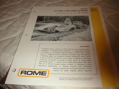 1975 ROME MODEL R67H TOWED SCRAPER FOR CATERPILLAR D6 D7 TRACTORS SALES BROCHURE