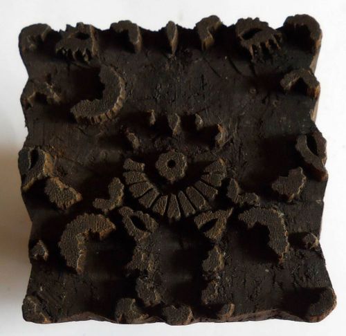 Antique printing block on textile/fabric elaborated design handmade/carved for sale