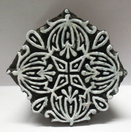 INDIAN WOOD HAND CARVED TEXTILE PRINTING FABRIC BLOCK STAMP UNIQUE ROUND PATTERN
