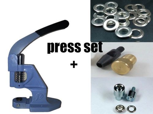 Grommet machine hand press+tools+250 eyelet 2no silver leather ,felt etc. for sale