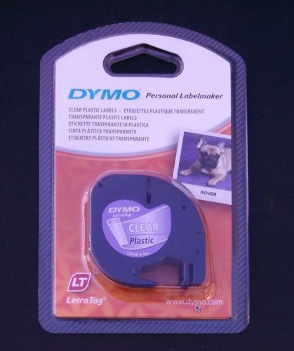 Dymo letratag 12mm plastic, black &gt; clear tape label.  clear tape, black ink for sale