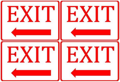 Set of Four Exit Signs Arrow Point Left Red &amp; White Business Company Plaque Sign