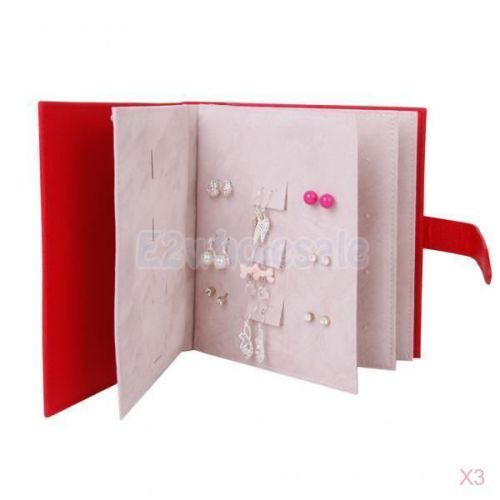 3x Portable Leather &amp; Velvet Book Earring Ear Studs Jewelry Display Holder Stand