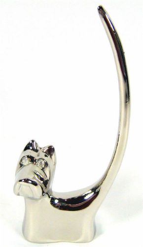 Sliver Plated Terrier Dog with Diamanti Eyes &amp; Long Tail  Ring Holder