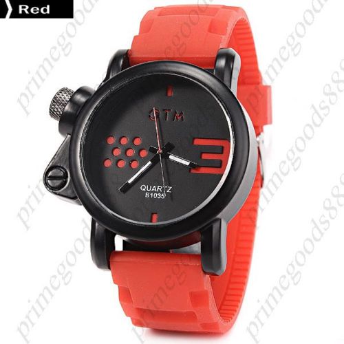 Round Case Rubber Band Black Face Quartz Men&#039;s Wristwatch Free Shipping Red