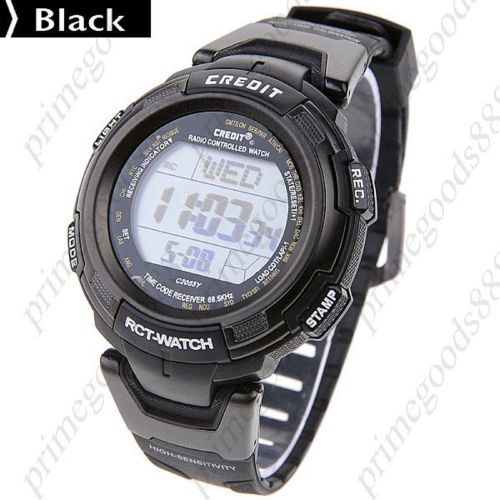 Unisex led digital radio controlled wrist watch in black free shipping for sale