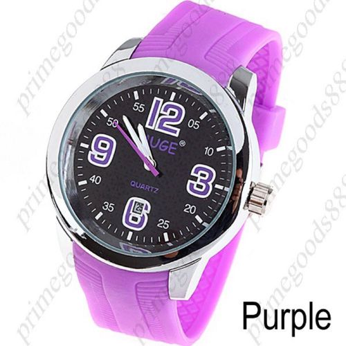 Rubber Strap Unisex Quartz Watch Wrist watch Timepiece with Date in Purple
