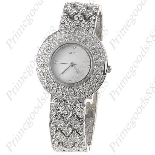 Round Silver Alloy Rhinestones Lady Ladies Free Shipping Wristwatch Women&#039;s