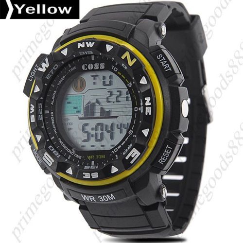 LCD Digital Sports Silica Gel Light Wrist Men&#039;s Free Shipping Wristwatch Yellow