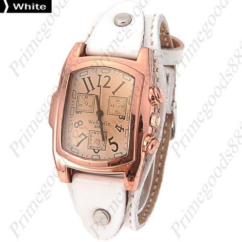 PU Leather Analog Quartz Wrist Wristwatch 3 False Sub Dials Women&#039;s White