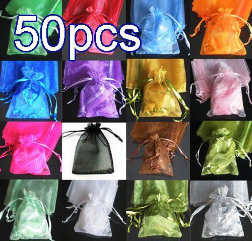 50x Mixed Solid Organza Bag Pouch for Xmas New Year Gift 23x17cm(9x6.5inch)