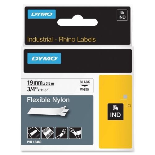 Rhino Flexible Nylon Industrial Label Tape Cassette, 3/4in x 11-1/2 ft, White