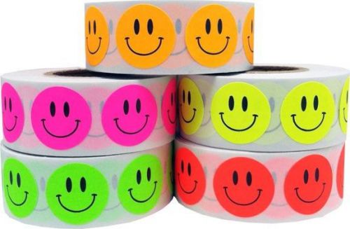 Smiley Face Stickers - 5 color pack - 3/4&#034; Labels - 2500 Total Stickers