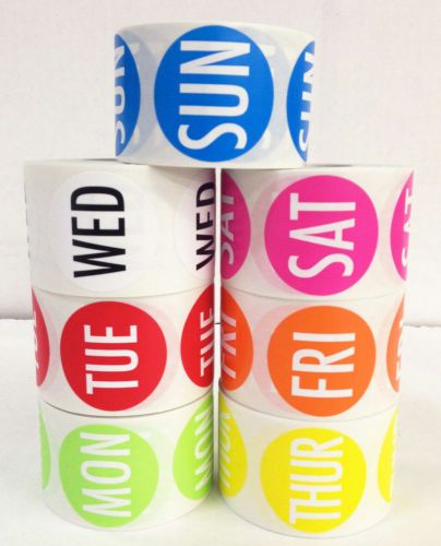 Day of the Week Stickers - Color Coded Day Labels Monday thru Sunday 1.5&#034; Round