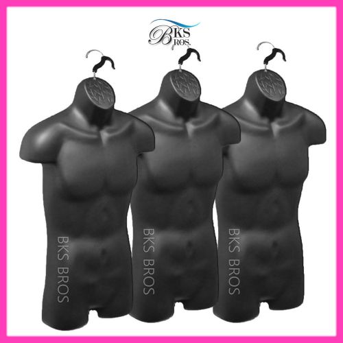 3 pc Male Mannequin Form Mannequin Hanging Manekin Dress Black Color Man