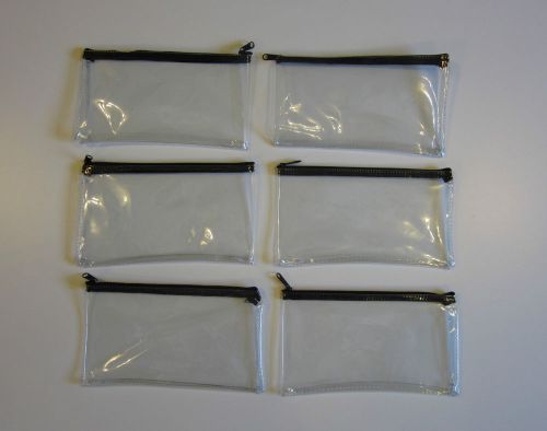 6 CLEAR VINYL ZIPPER WALLETS BANK BAG MONEY JEWELRY POUCH COIN CURRENCY COUPONS