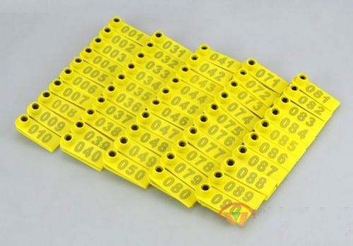 100 Sets Yellow Sheep Goat Animal Livestock Ear Tag Lable Identification Number