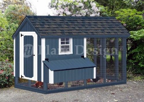 4x8 Gable Chicken Coop with Run Plans, Material List included, Design 70408RG