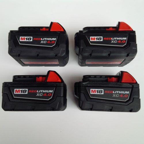 4 new genuine 4.0 ah 18v milwaukee m18 48-11-1840 red lithium batteries 18 volt for sale