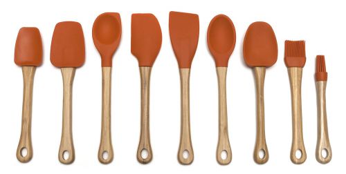 Lipper International 9 Piece Bamboo Handled Kitchen Tool Utensil Set Orange