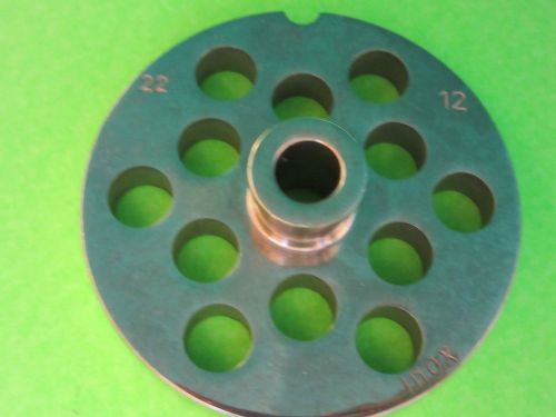 #22 x 1/2&#034; meat grinder plate  w/ hub  stainless fits mtn hobart weston lem etc for sale