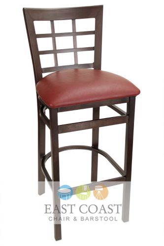New gladiator rust powder coat window pane metal bar stool with wine vinyl seat for sale