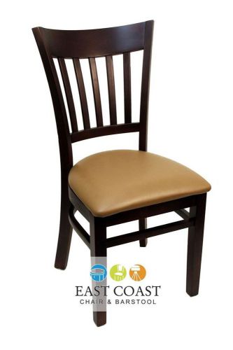 New Gladiator Walnut Vertical Back Restaurant Chair with Tan Vinyl Seat