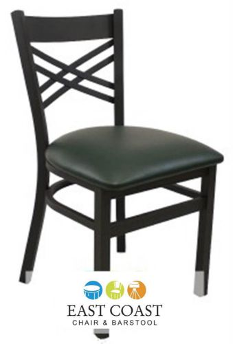 New Gladiator Cross Back Metal Restaurant Chair with Green Vinyl Seat