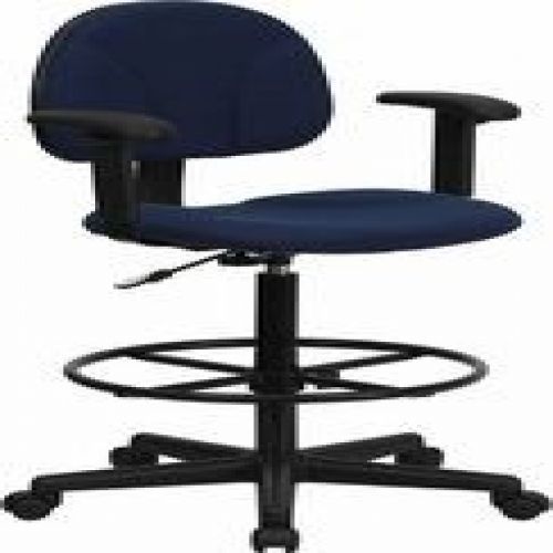 Flash Furniture BT-659-NVY-ARMS-GG Navy Blue Patterned Fabric Ergonomic Drafting