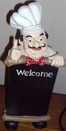 FAT CHEF WAITER WITH WELCOME SIGN MENUE BOARD 11&#034; TALL