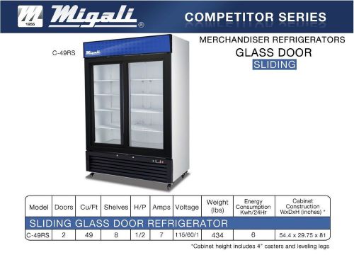New migali sliding glass 2door refrigerator c-49rs for sale