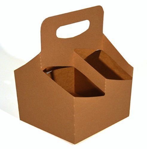 Kraft paperboard drink carrier with handle hold 4 cups up to 24 oz 6 1/2&#034; for sale