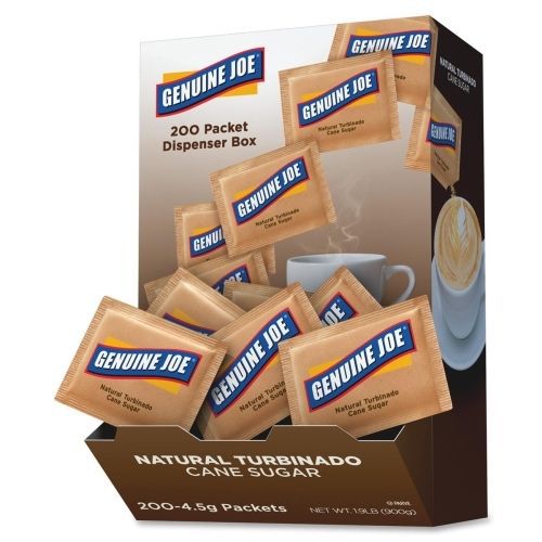 Genuine Joe Turbinado Cane Sugar Packet - Molasses Flavor - 200/Box