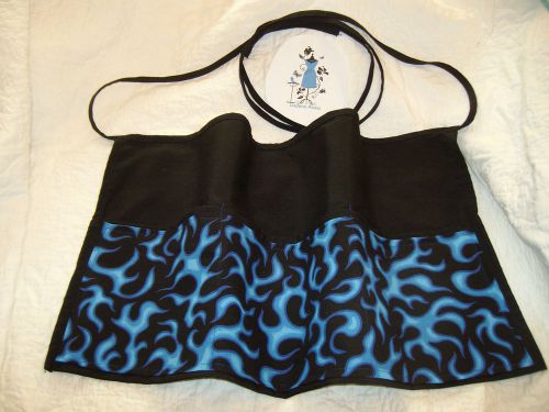 Black waist apron blue fire server waitress restaurant cafe bar 3 pocket apron for sale