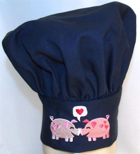 Pink Pig Pair &amp; Hearts Navy Chef Hat Adult Adjustable Piggy Pigs Monogram NWT