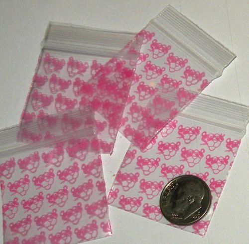 200 mini ziplock bags pink panther  1.5 x 1.5&#034;  apple brand baggies 1515 for sale