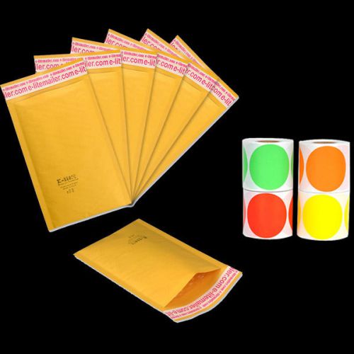 750^ 250 #00 5x10 kraft bubble mailer+ 500 2&#034; orange round dot label stickers for sale