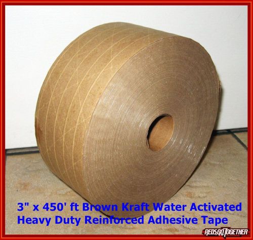 3&#034; x 450&#039; ft Brown Kraft Water Activated Heavy Duty Reinforced Adhesive Tape