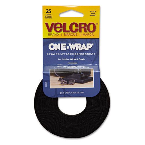 Velcro Reusable Self-Gripping Cable Ties, 1/4 x 8 inches, Black, 25 - VEK91141