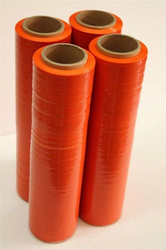 4 Rolls Orange Hand Stretch Plastic Film Shrink Pallet Wrap 18&#034; x1215feet x 80Ga