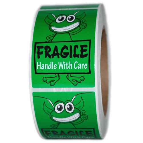 Glossy Green Alien &#034;Fragile Handle with Care&#034; Labels Stickers- 3&#034; by 2&#034; - 500 ct
