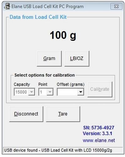 PC Software for Elane USB Scales and Load Cell Kits