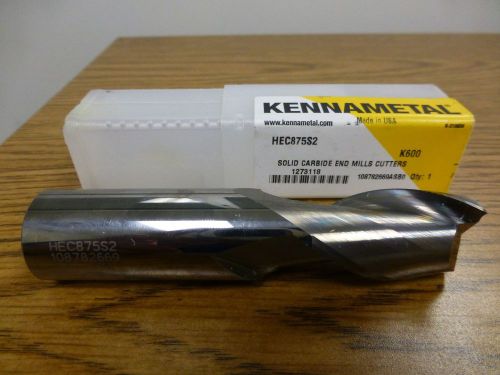 Kennametal solid carbide end mill, hec875s2, 2flt, &#034; 7/8 dia, 1-1/2&#034; loc, 4&#034; oal for sale